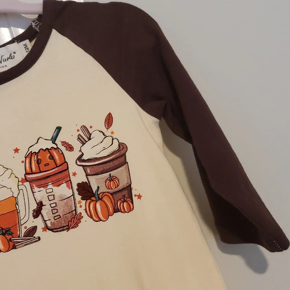 6-12m pumpkin spice graphics ruffle romper